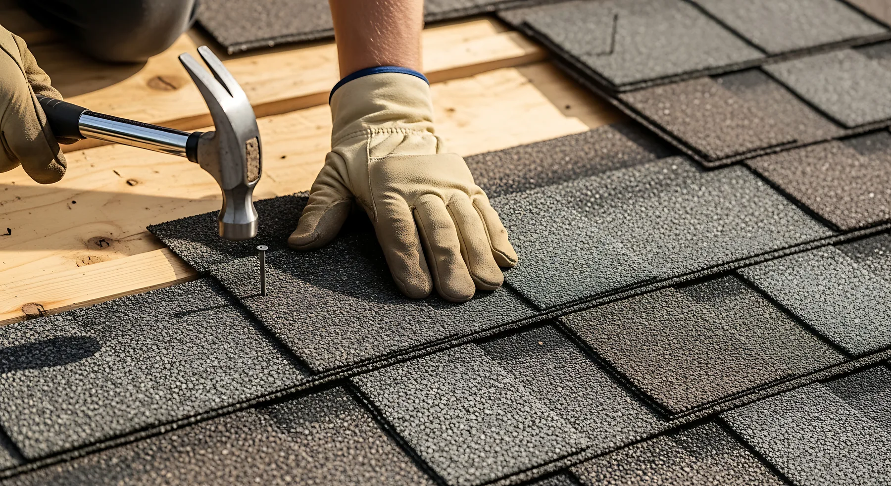 asphalt shingle repair closeup